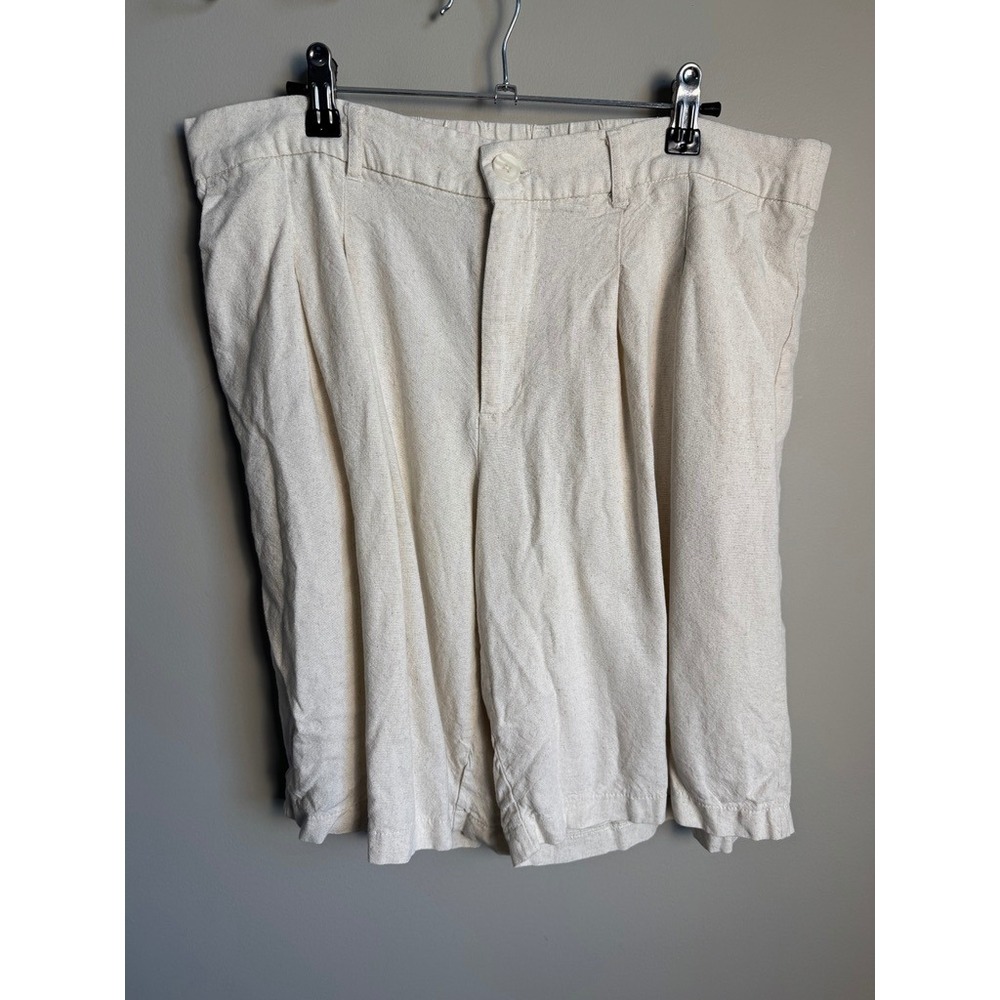 Ardene Womens Cream Beige Pleated Linen Blend Shorts L Coastal Summer Beachy